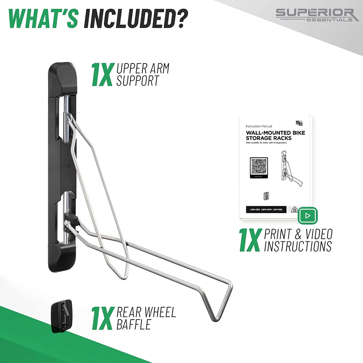 Bike Vertical Detach, - Easy Foldable (Black) 180-Degree Top-Notch with Garage Superior Essentials - to Bike Bike Hang Maximize Our for Swivel Rack Space Swing, Your Wall Garage and Hangers Mount