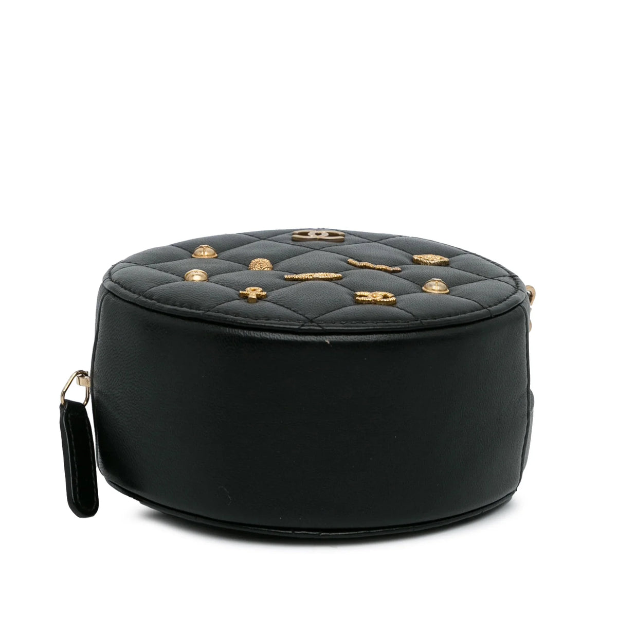 Unisex Leather Black Round Charms Bag Lucky Authenticated Lambskin (Good) Crossbody Pre-Owned