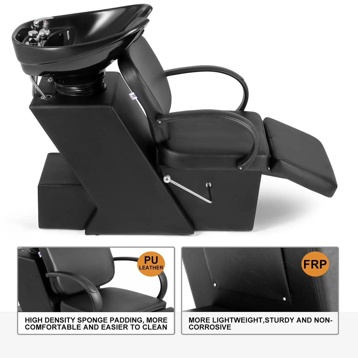 Shampoo Bowl, Footrest Black and Bowl Chair Backwash Adjustable Sink Salon Hand Tattoo Beauty Ceramic Artist Spa with