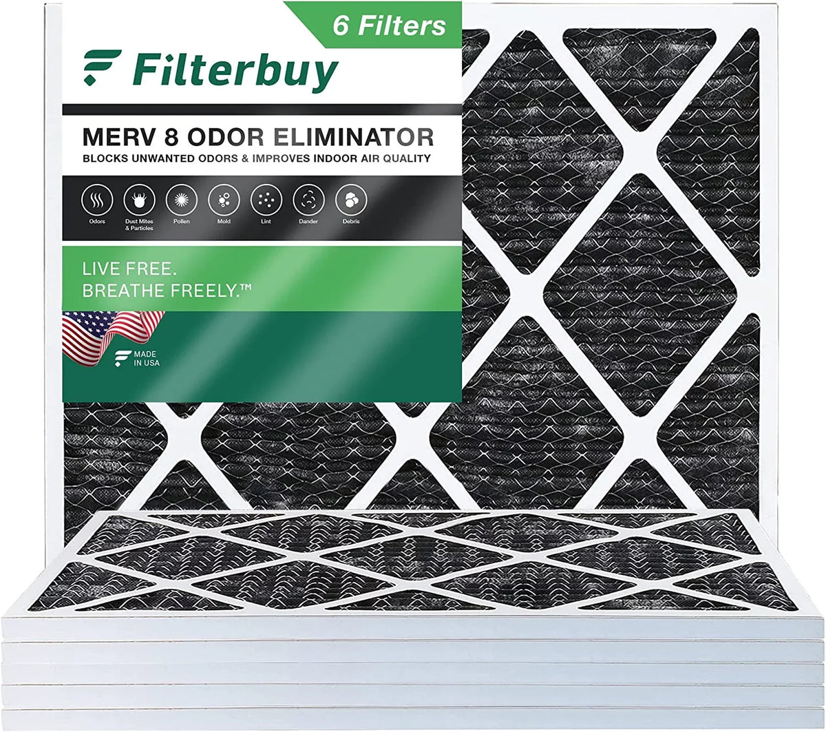 Filterbuy Air Furnace Pleated Carbon MERV 14x18x1 with AC Odor Eliminator Activated HVAC Filters 8 (6-Pack)