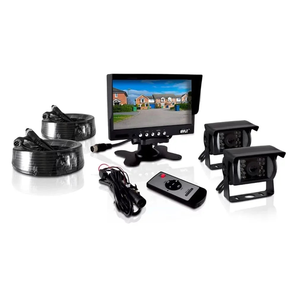 Rearview Video Commercial System, Dual & 2 Van Monitor, Weatherproof Bus, DC Cameras, Camera for Monitor Backup 12-24V Grade, Trailer, Truck, 7"