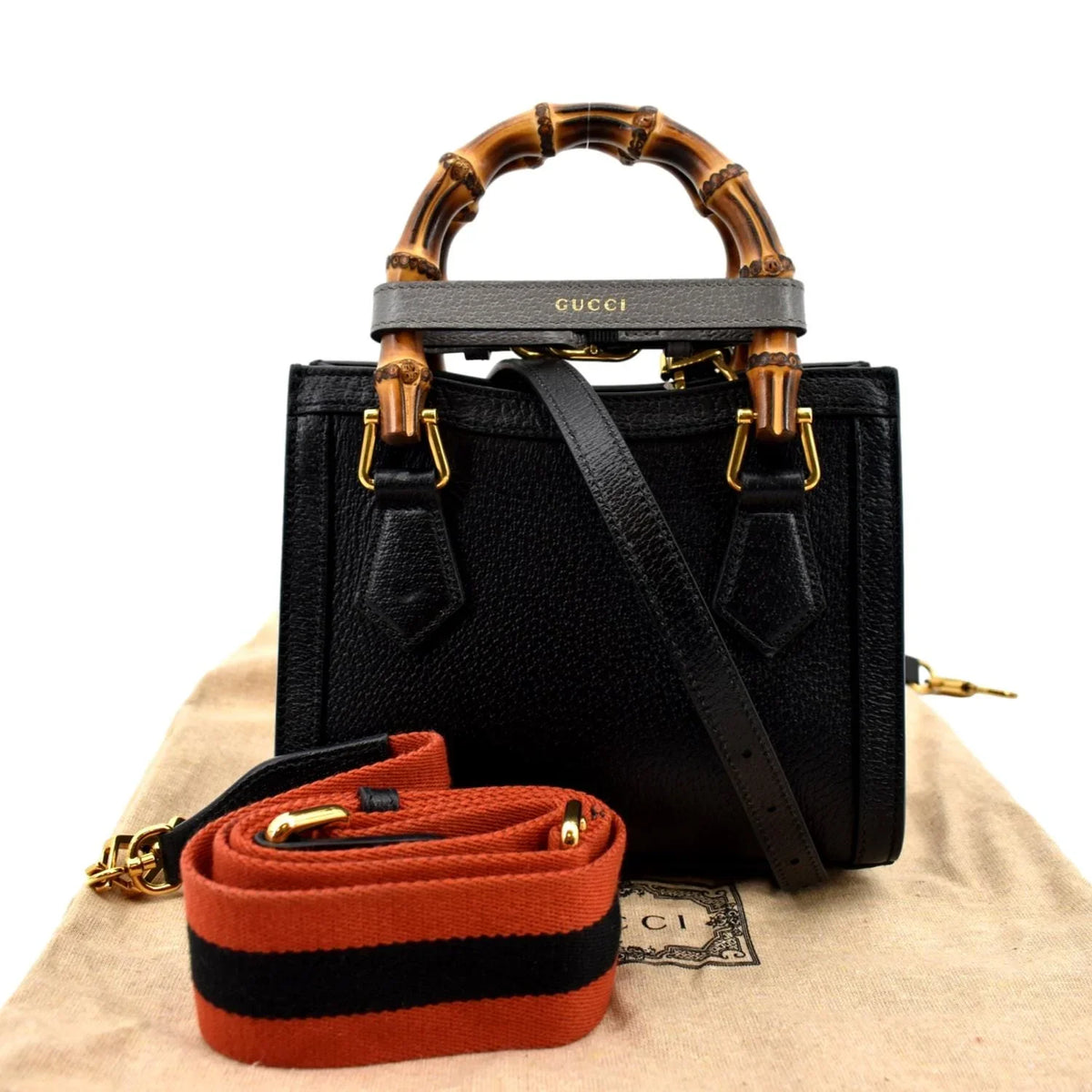 702732 Black Mini Leather Bamboo Bag Pre-owned Tote Diana