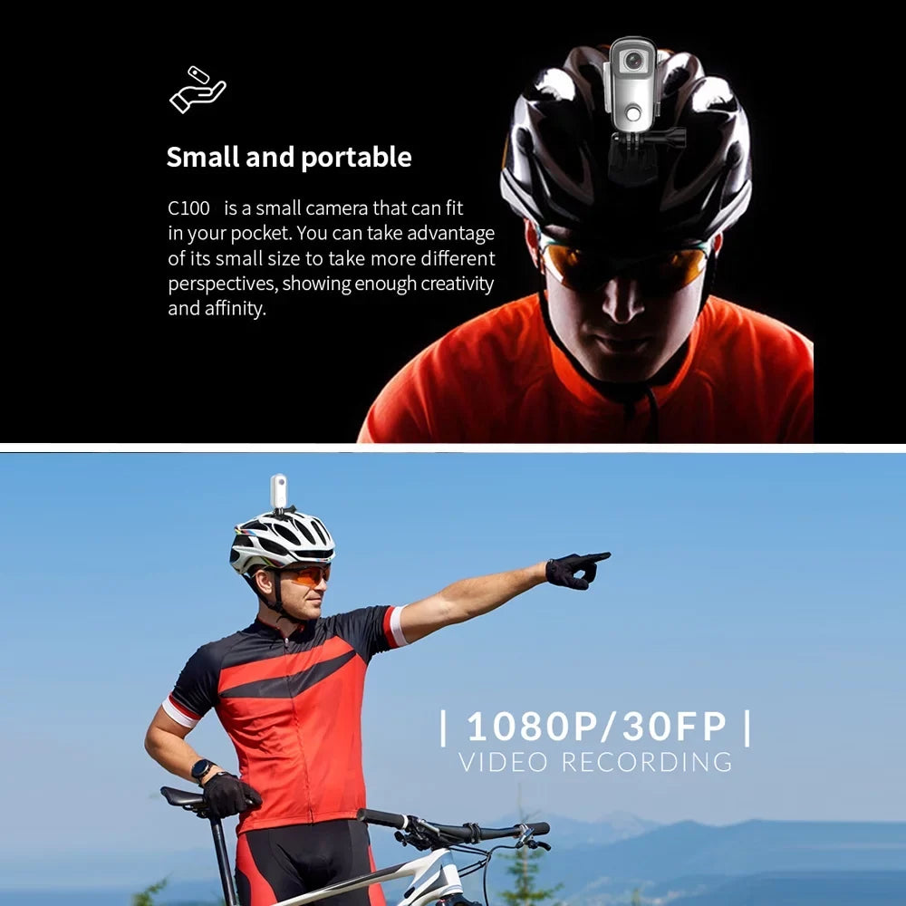 30M Sharing Connection Action Camera C100 Built-in Waterproof Waterproof Magnetic Body Camera Clip Digital Back Case Lanyard with Video SJCAM WiFi Battery 1080P/30fps APP