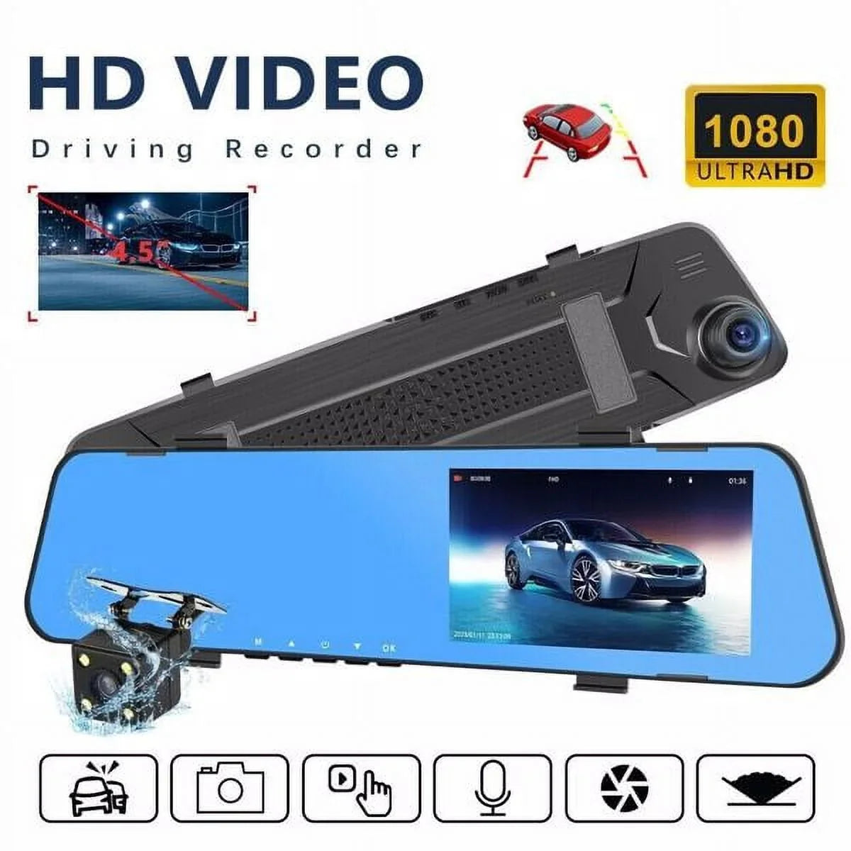 DVR Dash Rear 1080P Mirror Rearview HD Front Video Cam Camera Car Recorder Dual