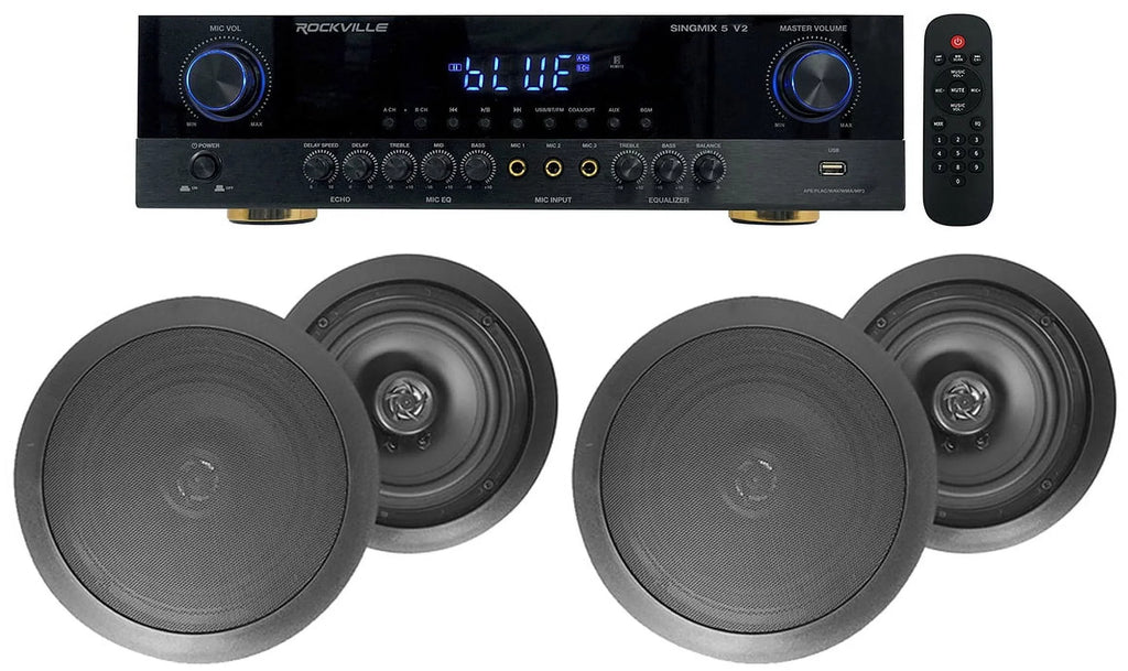 Black 8" Ceiling Amp+(4) Home 5 Bluetooth Receiver Speakers SINGMIX Rockville
