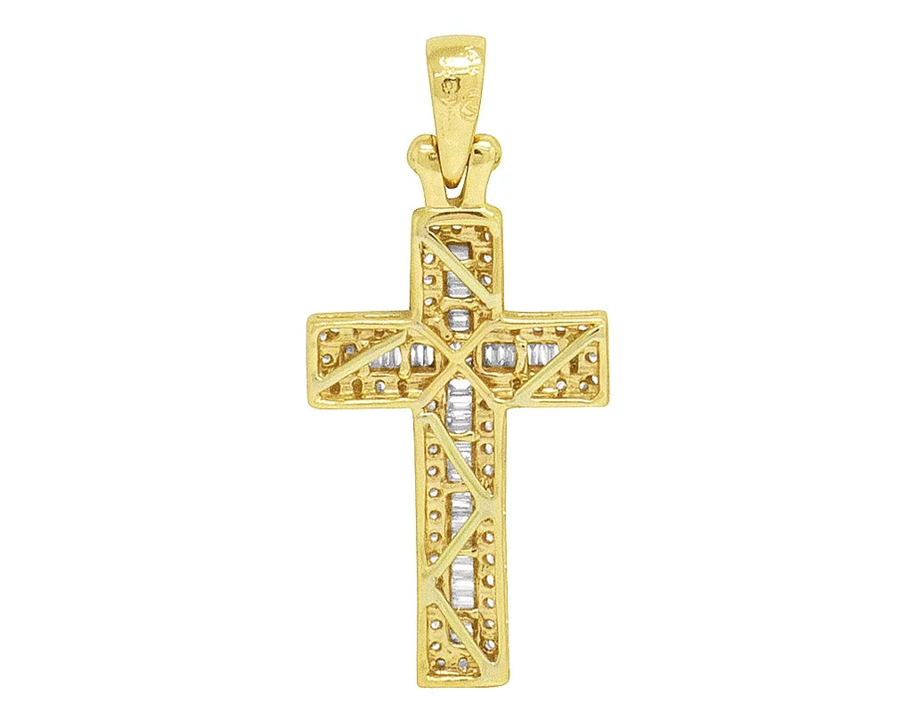 0.4CT Baguette 14K Yellow Gold Diamond Cross 1.25"