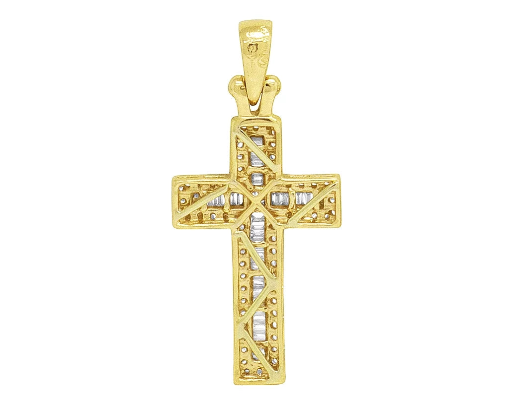 0.4CT Baguette 14K Yellow Gold Diamond Cross 1.25"