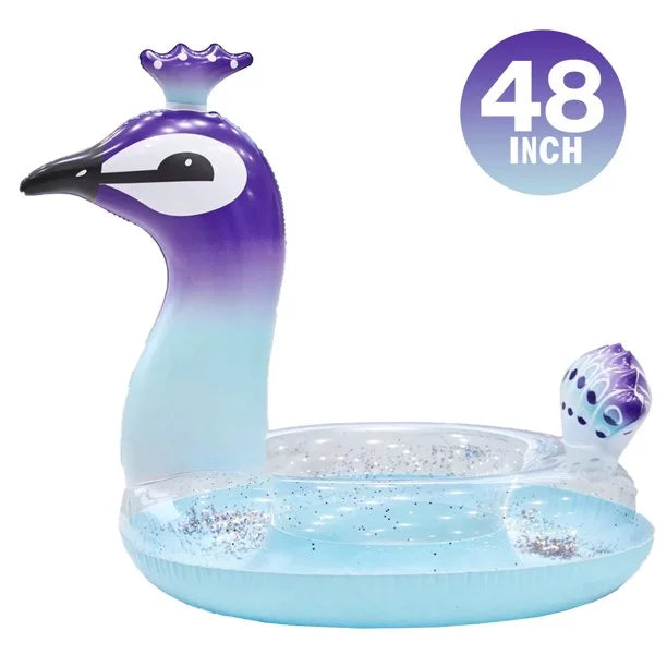 Alin Designed Pool Kids Toys for Game 48 Lounge Raft Glitter Swimming Decorative liquid Valves Inch with Fast Pool Party | Summer Beach Float Peacock Inflatable