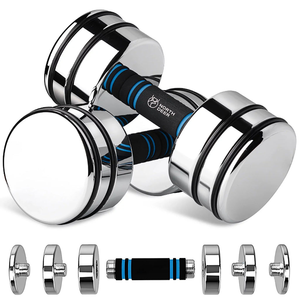 5lb 20lb Handle, Pair 10lb Foam Lifting 15lb Weights 50lb Set Steel Weight for with 30lb Fitness Adjustable Gym Northdeer Silver Dumbbells