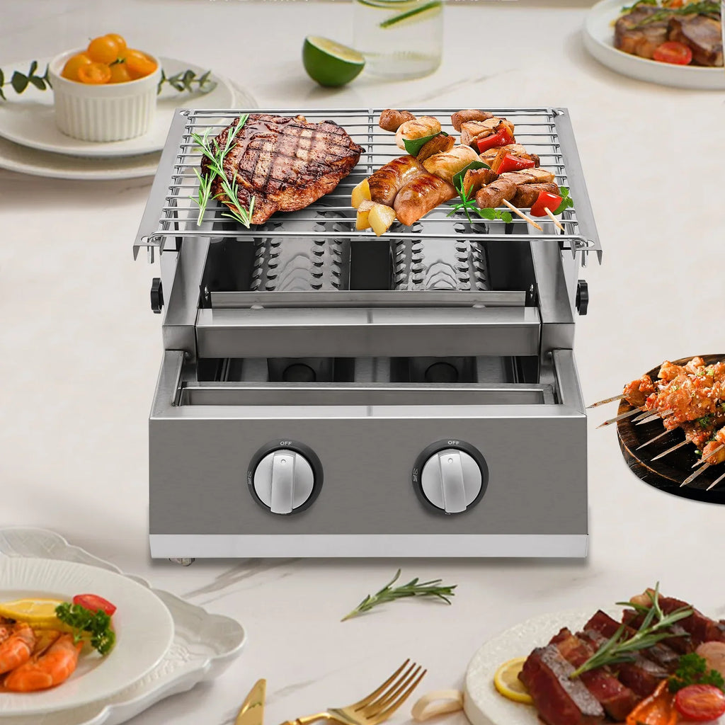 Grill LPG Stainless for Gas Grill, Barbeque Steel Countertop 2-Burner Sliver exterior