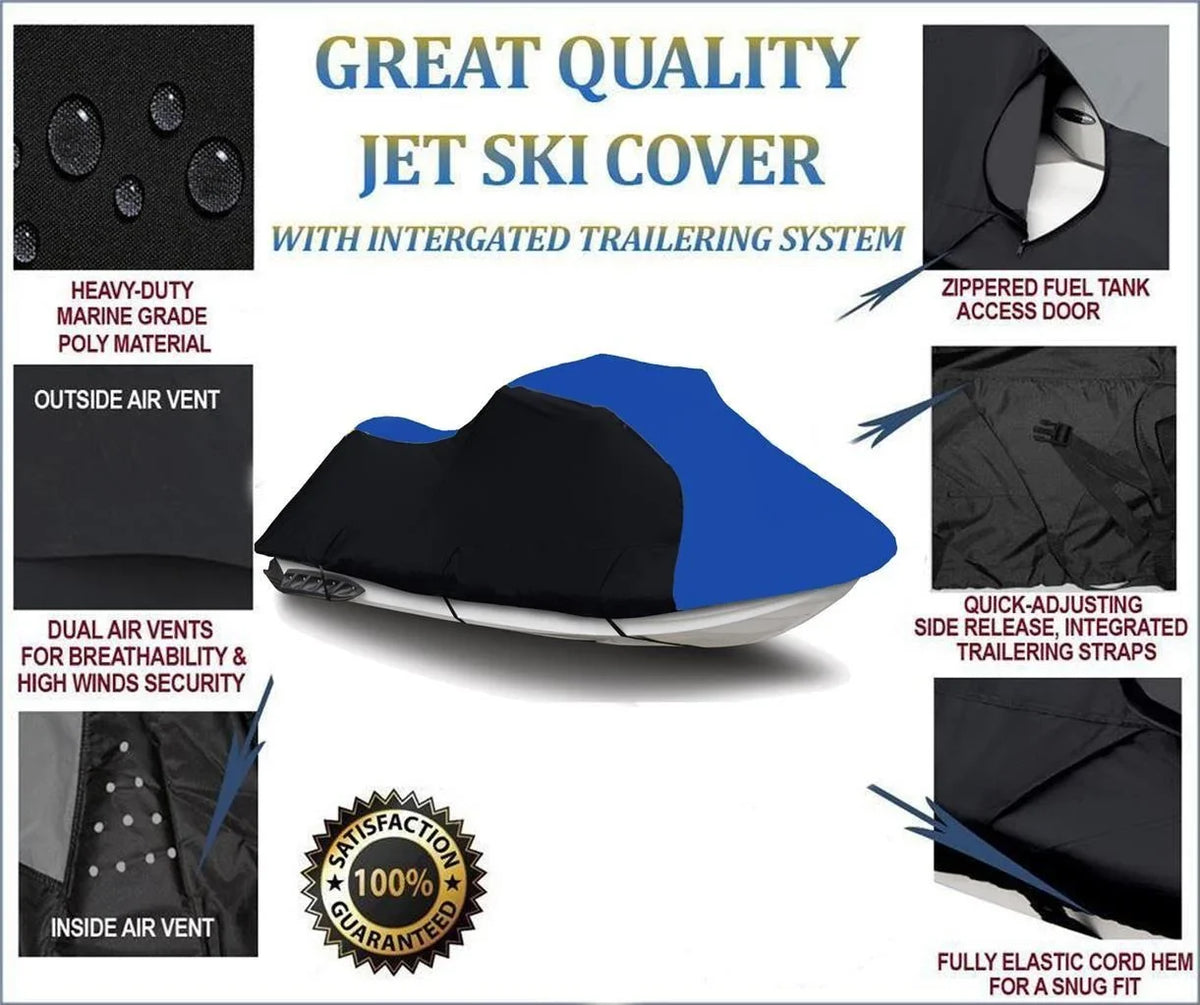 HEAVY-DUTY, Cover 600 Ski 2005 DENIER Kawasaki for 2003 Trailerable / 2002 Jet BLUE Compatible PWC 1200 STX-R BLACK 2004