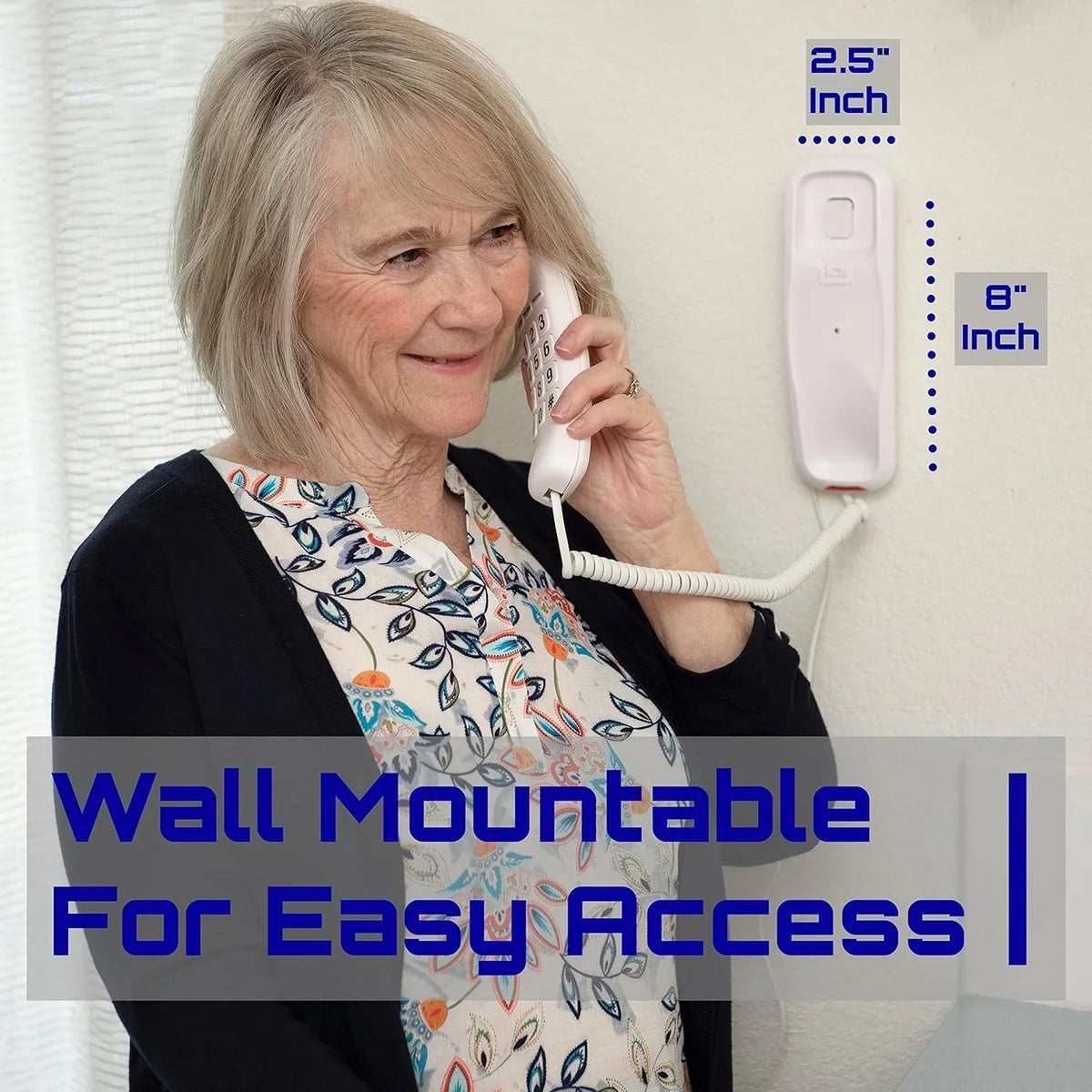 '- Button Big Corded - for for Mountable Loud Tyler - Phone Impaired Landline Seniors Call Ringer - Wall