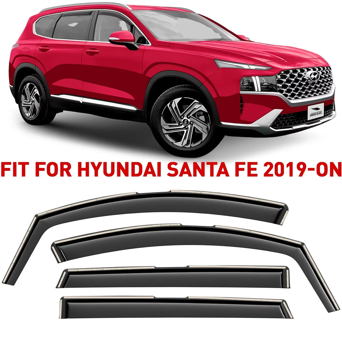 Glass in-Channel Deflectors, Vent 200473 Hyundai Pieces Window 2019-2024, Window Fe Santa Voron Visors, Guards - Rain Extra 4 Durable for