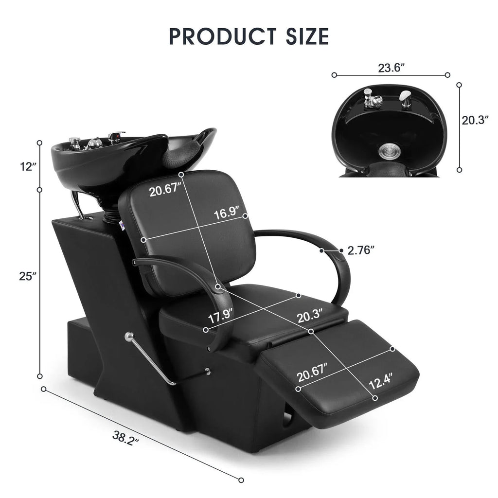 Shampoo Bowl, Footrest Black and Bowl Chair Backwash Adjustable Sink Salon Hand Tattoo Beauty Ceramic Artist Spa with