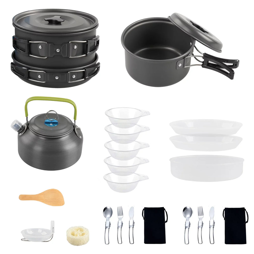 for Pot Hiking Cookware moobody Kettle Backpacking and Set Camping Mess Non-Stick Kit Camping Pan with