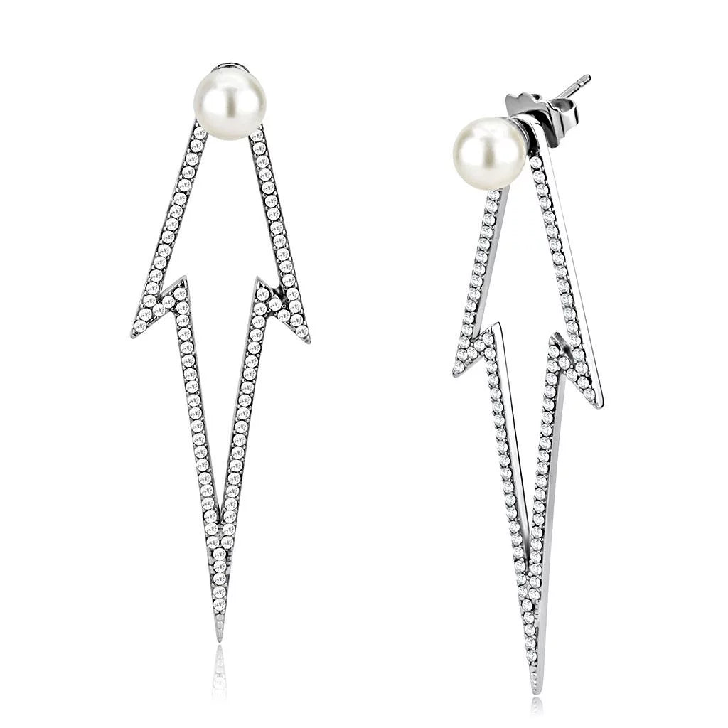 with in White DA299 plating) Steel Earrings Synthetic Stainless - (no High polished