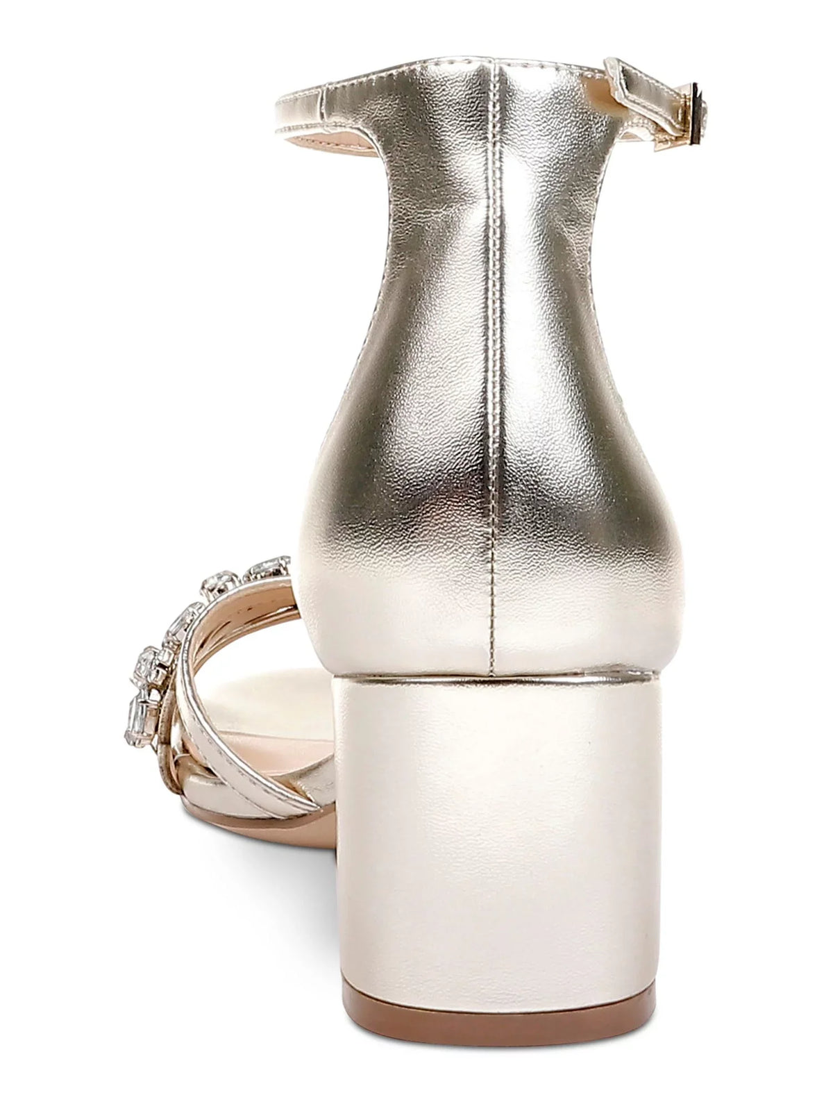 Sandals MISCHKA Rhinestone Toe Buckle 7 BADGLEY Shoes Silver Giona outfit Cushioned Heel JEWEL Womens Block Round
