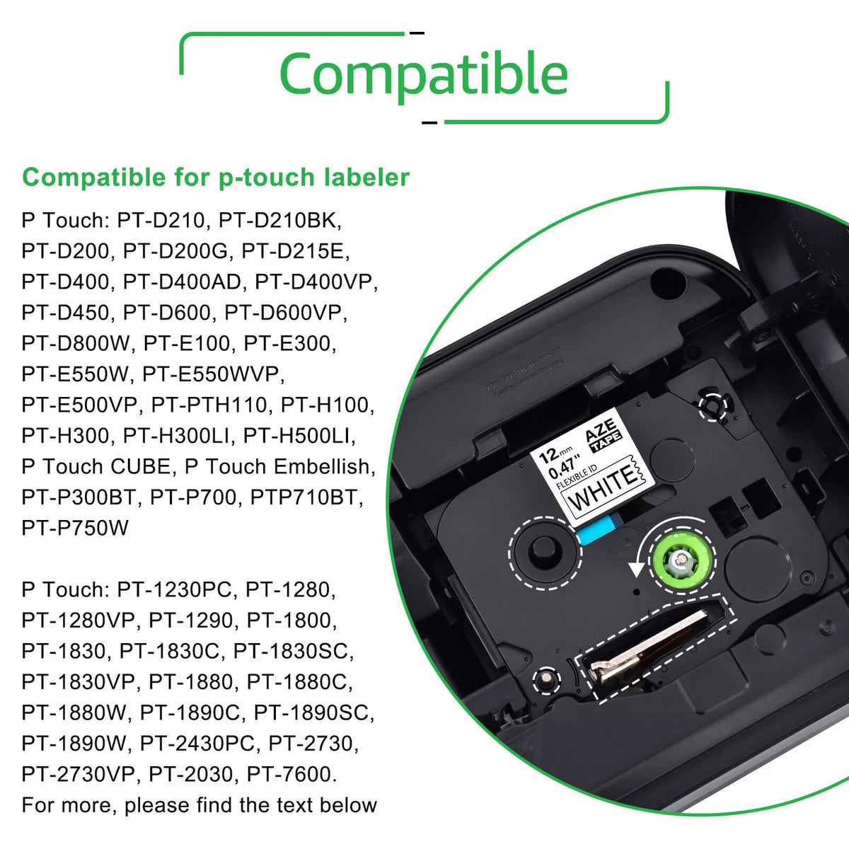 TZ-231 Black Wire 12mm x ID TZe-FX231 Brother TZe 50PK for Compatible TZ-FX231 Label on Tape P-touch 8m GREENCYCLE TZe-231 TZ Flexible White Cable