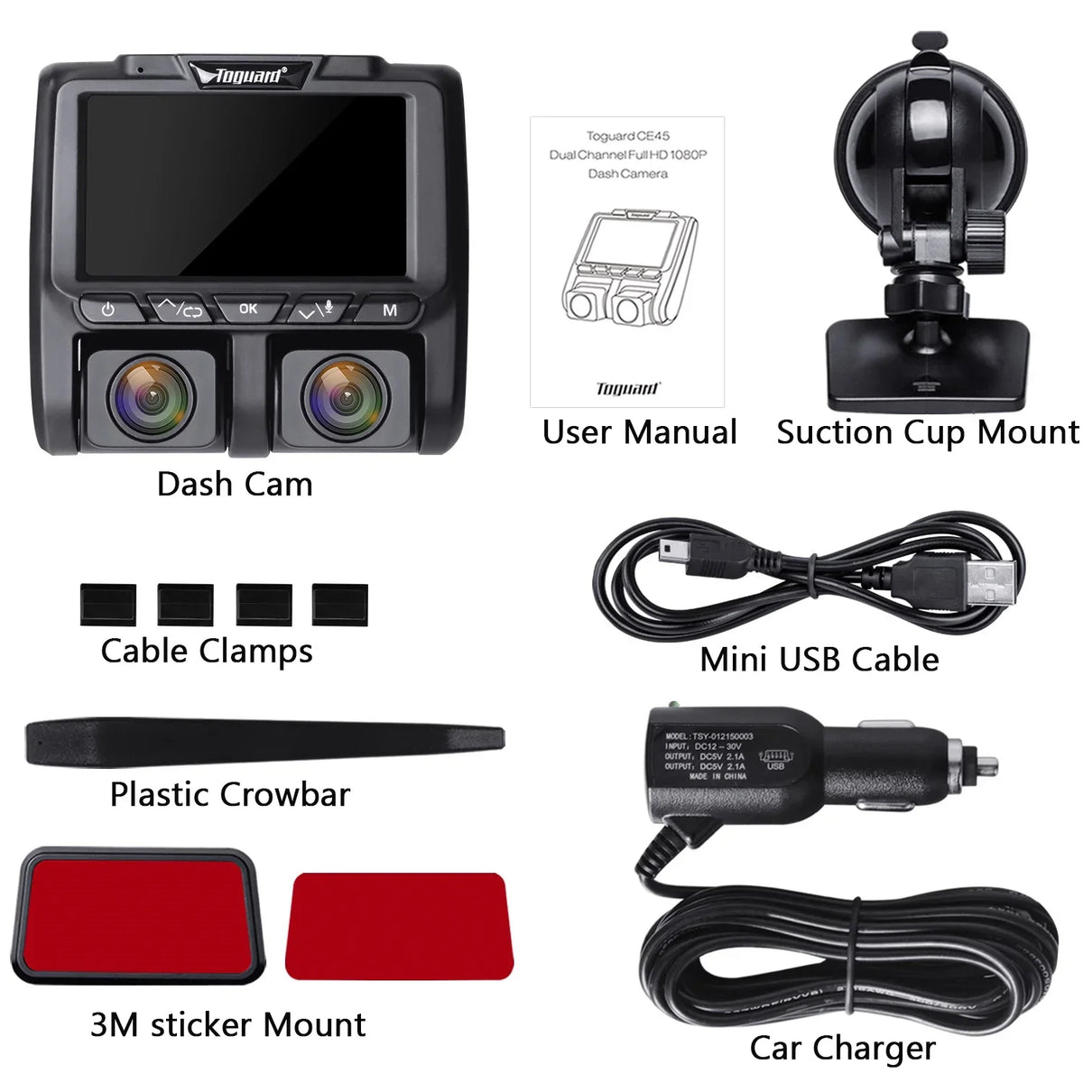 Full Dash TOGUARD Black HD LCD Camera 3" and Car Dashboard Dual Dash Cams 1080P+1080P Inside Camera Cam, Front
