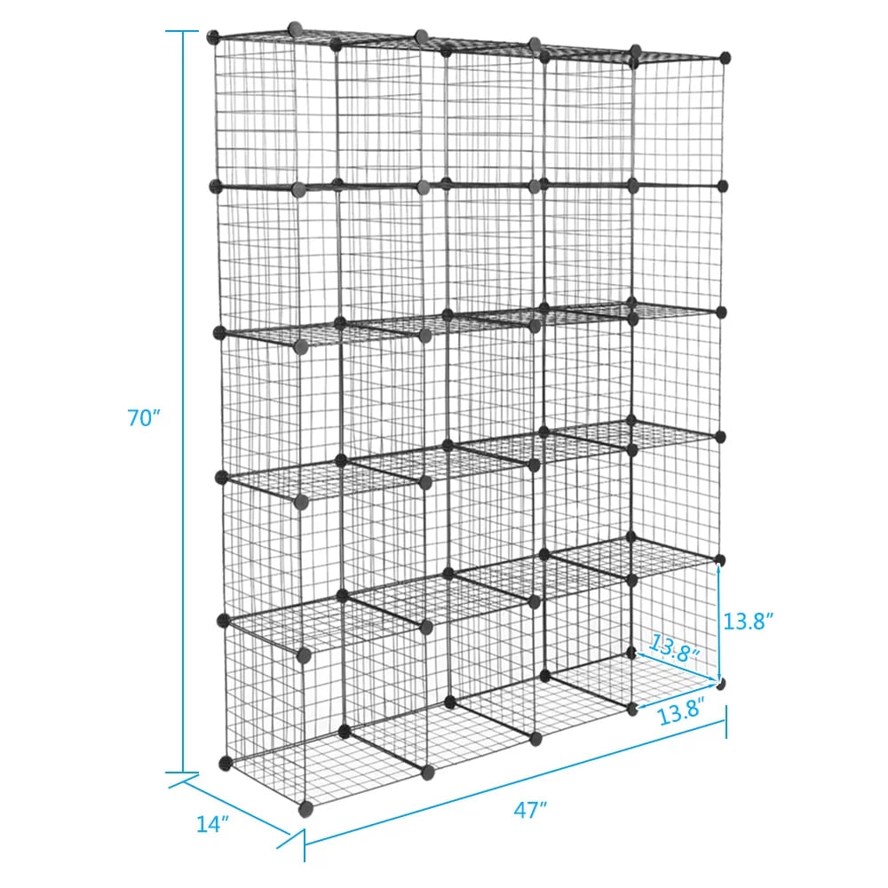 Black Organizer Grid Metal 20-Cube Shelving Storage Modular Unit Bookcase Cubbies