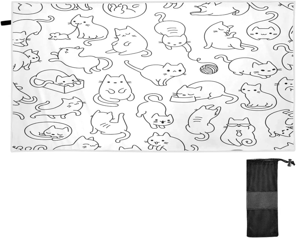 Camping Bestwell for Towels Compact Super Towel Oversized Holiday（191） Absorbent Cartoon Cat Lightweight Beach - Funny Dry Quick Travel Towel Swimming -