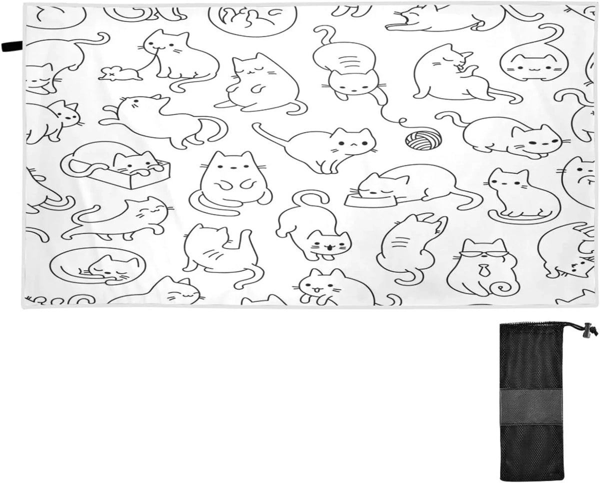 Camping Bestwell for Towels Compact Super Towel Oversized Holiday（191） Absorbent Cartoon Cat Lightweight Beach - Funny Dry Quick Travel Towel Swimming -