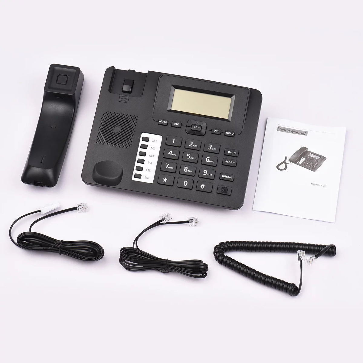 Elderly Landline Hands-Free/Redial/Flash/Speed Desk Sound Control for IC Black Dual Home Real-time Date Seniors Support Corded DTMF/FSK Built-in System Dial/Ring Meterk Phone Chip Telephone Phone