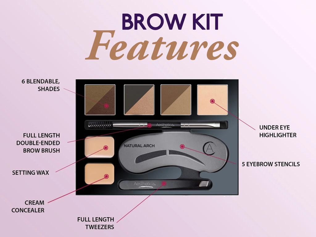 Makeup Brow Kit - & Eyebrow Duo, Spoolie/Brush Wax, Eyebrow 6 Tweezers, 16-Piece Stencils, Highlighter, 5 Aesthetica Contour Powders, Brow Concealer Palette Eyebrow - Instructions
