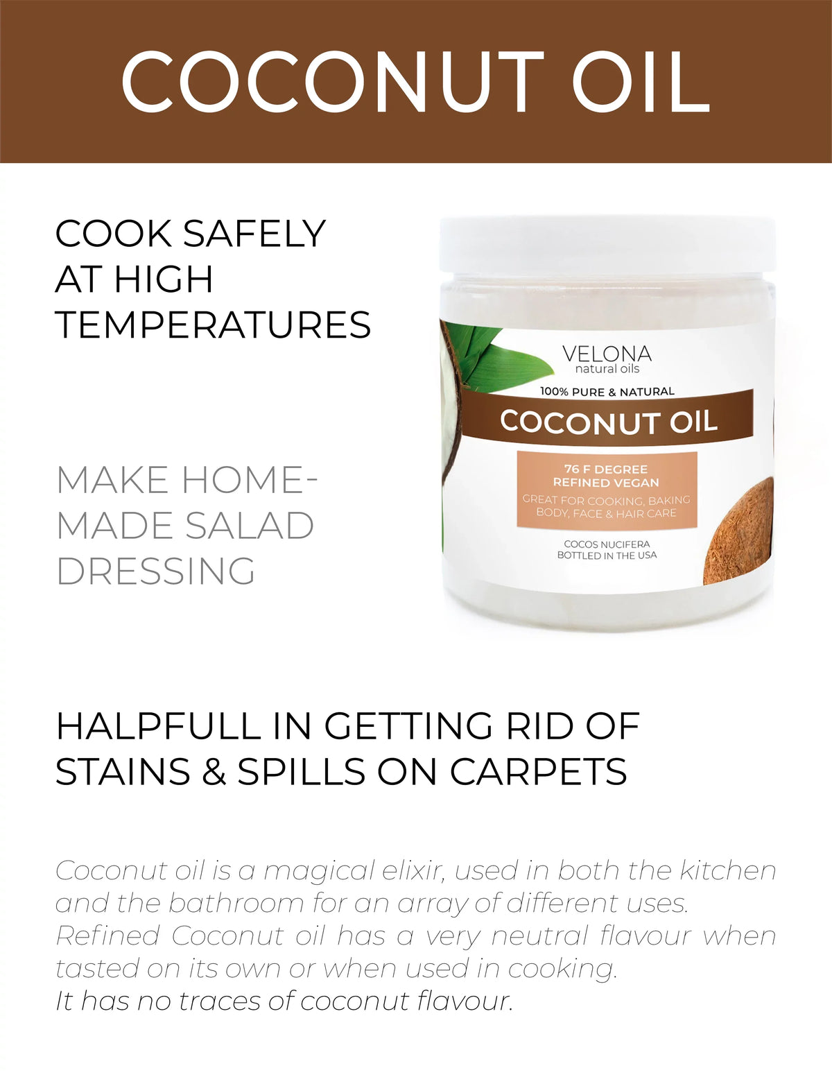 Face, Hair and Care 64 Coconut Cold Skin, Oil pressed | 76 Carrier jar oz Pure Oil Natural Degree 100% | Refined, - Body, | Velona | in