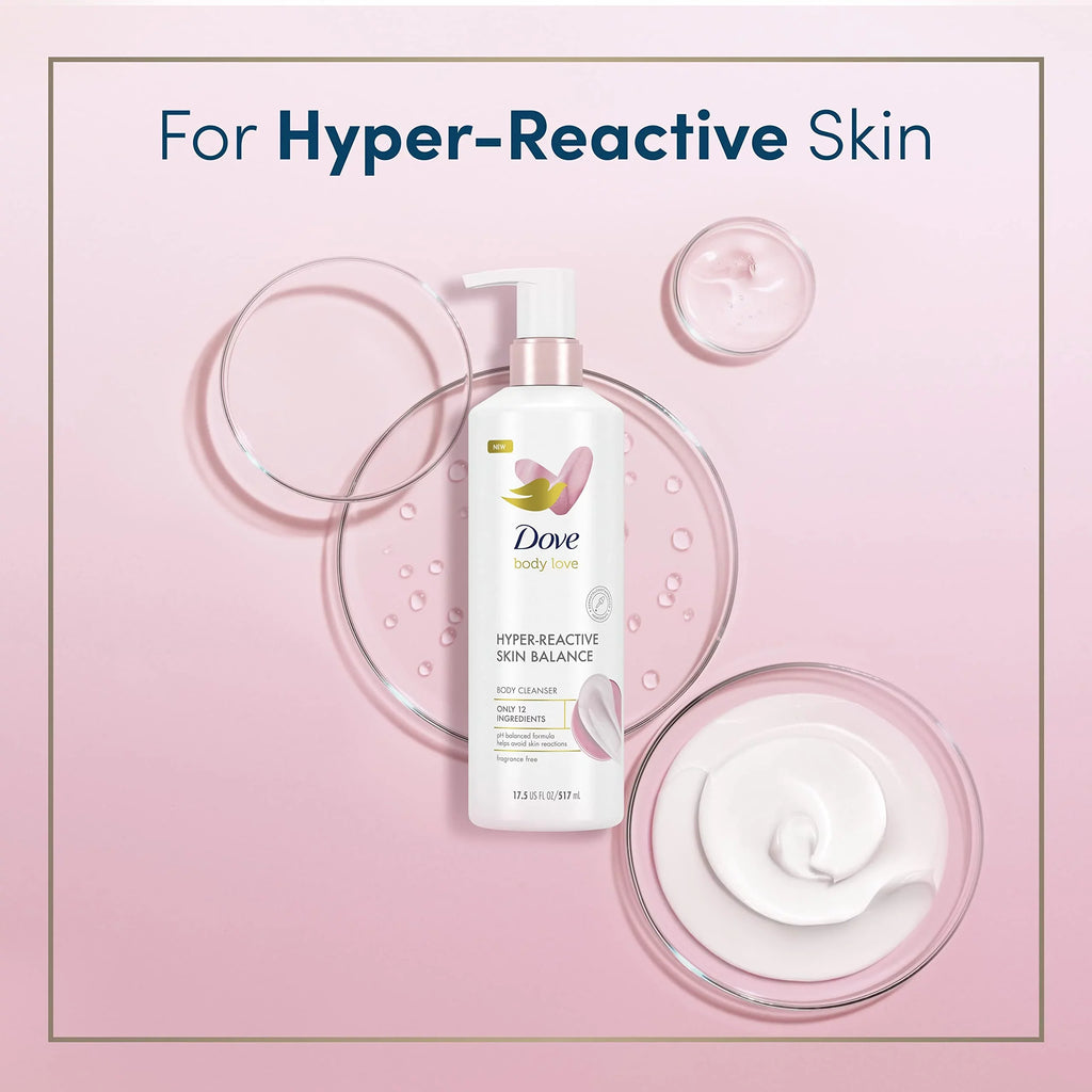Body Hyper-Reactive Balance Oz. 3 With Love Body Ingredients Skin For Count 12 Fragrance Only Reaction-Prone Dove Wash 17.5 Body Skin Ultra-Sensitive Free Cleanser