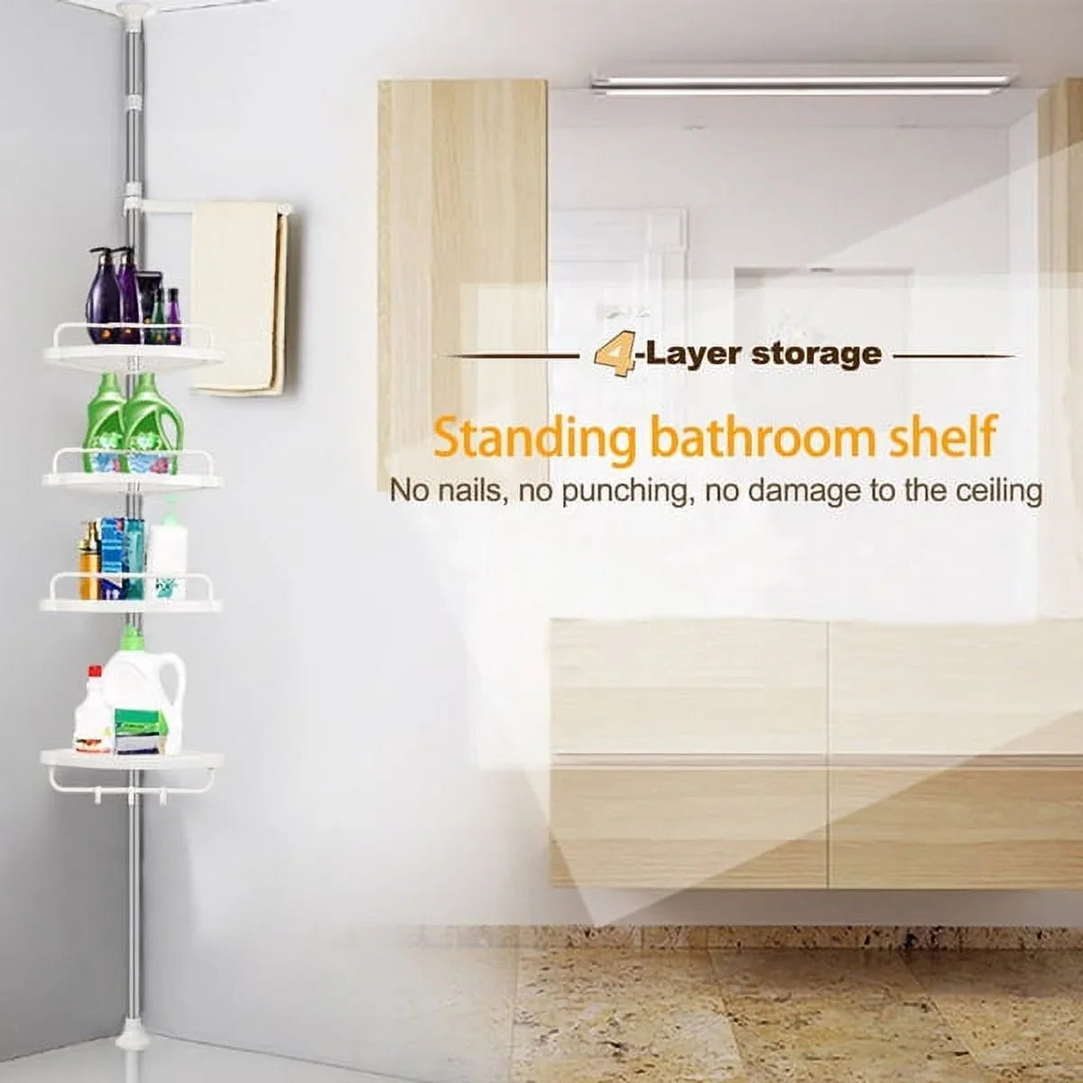 Corner Layer Shelf Vobor White Bathroom Organizer Shower White Shower Caddy Shelves, 4 with 4