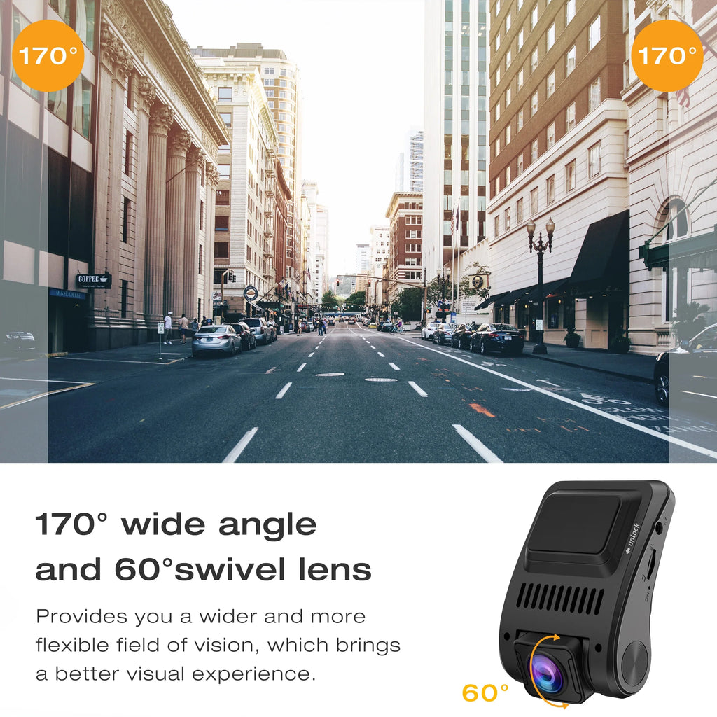 24H Dash and WDR Angle, Wide with Parking 170° Cars 1080 Loop Dash Front Campark Dual 1.5" Camera, for Camera Night Inside, Monitor Car Cam Vision, GPS Recording,