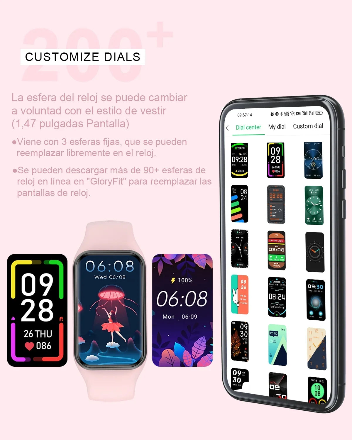 Android Fitness Modes Smart and Calorie - Men IP68 with Compatible Tracker Pedometer, Inch HD iOS,Pink 1.47 24 Screen,with , Watch Waterproof, Women for Sports