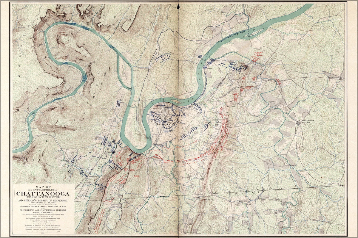 1901 Mountain Chattanooga the fields Gallery Map battle of Lookout Poster, of 24"x36"