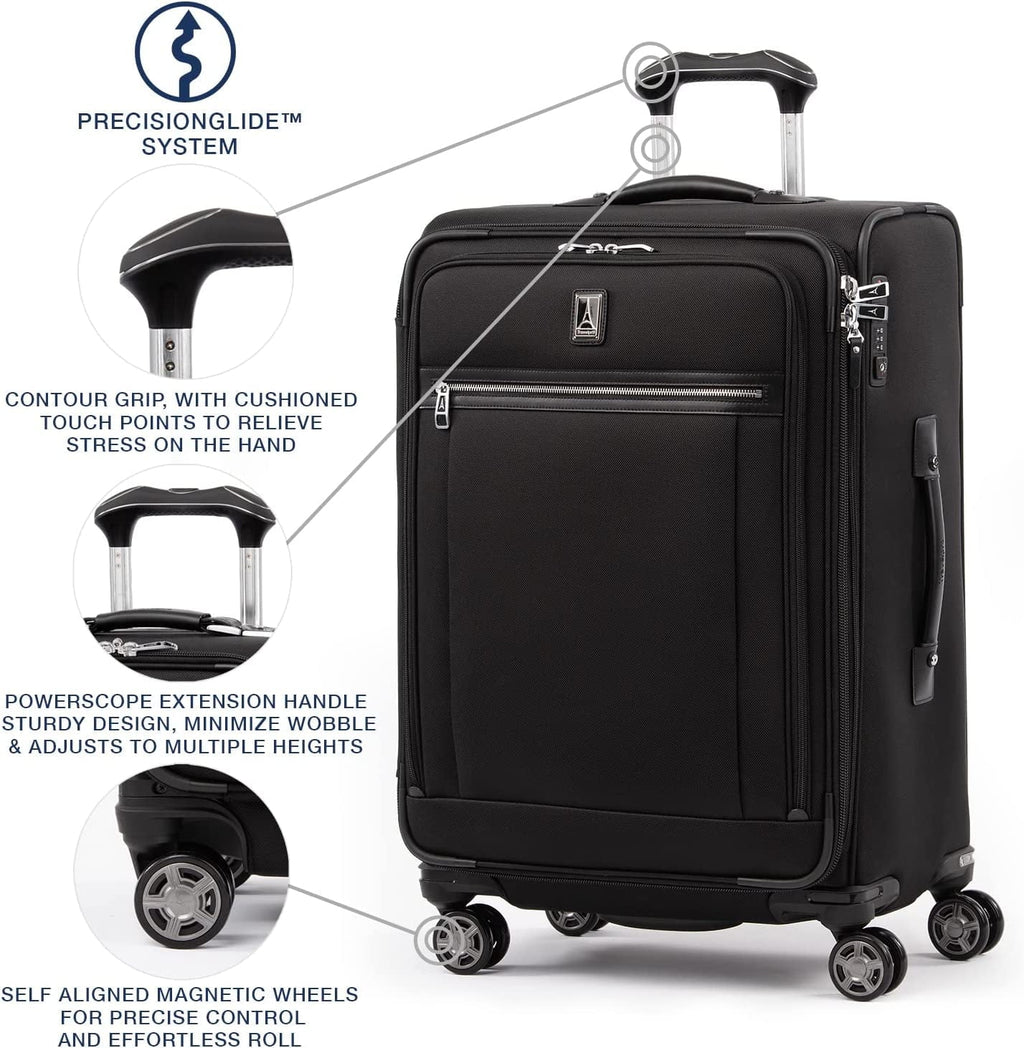 TSA Men Expandable Medium Softside Checked Black Luggage, Spinner 8 Checked-Medium Black, 25-Inch Shadow Checked and 25-Inch Platinum Wheel Elite Shadow Lock, Women, Suitcase, Travelpro