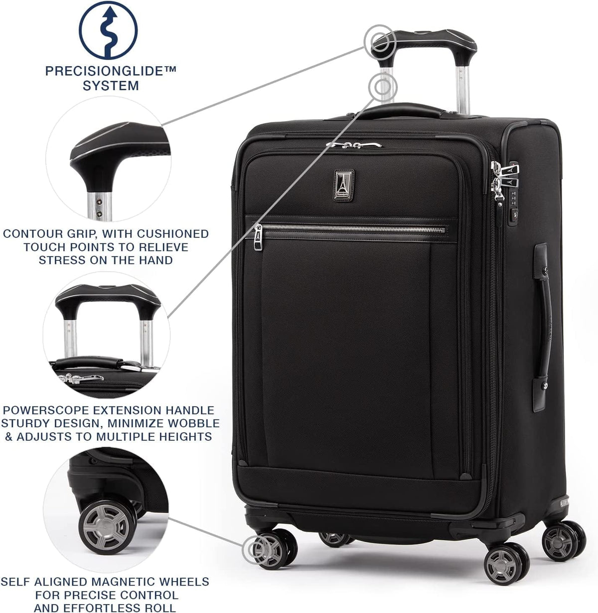 TSA Men Expandable Medium Softside Checked Black Luggage, Spinner 8 Checked-Medium Black, 25-Inch Shadow Checked and 25-Inch Platinum Wheel Elite Shadow Lock, Women, Suitcase, Travelpro