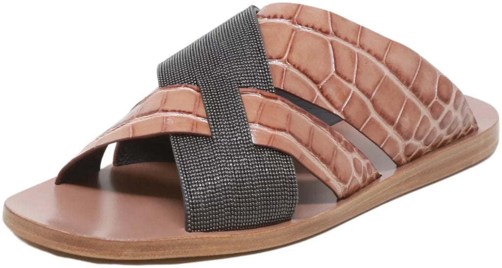 M Metallic Sliders 7 Brunello - Cucinelli Lizard-Effect / Sandal Women's Leather Snake Black