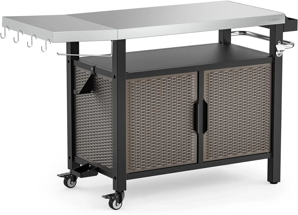 Island SUSIMOND with Stainless for Indoor Worktable Countertop, Wheels Table Cabinet Storage Side and with Rolling 53-Inch Steel Cart Dining Kitchen XL Shelf exterior
