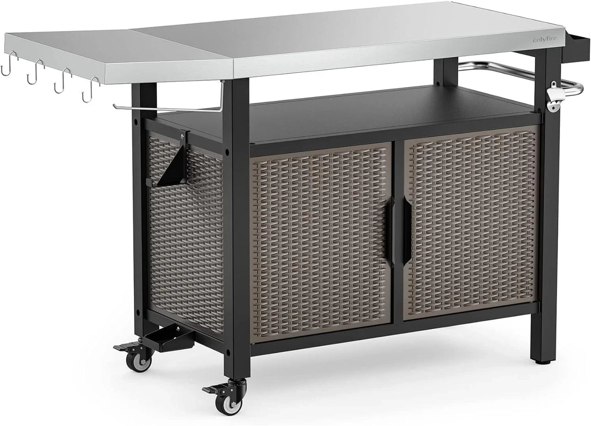 Island SUSIMOND with Stainless for Indoor Worktable Countertop, Wheels Table Cabinet Storage Side and with Rolling 53-Inch Steel Cart Dining Kitchen XL Shelf exterior