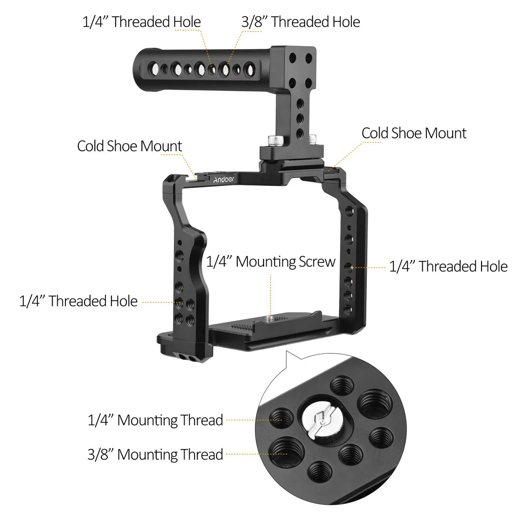 Kit for A7IV/ Handle + with II Replacement 1/4 Alloy Mounts A7S II/ III/ Threads Andoer A7II/ Dual A7III/ Camera Shoe Aluminum A7R Cold Video Inch Numerous A7R Cage