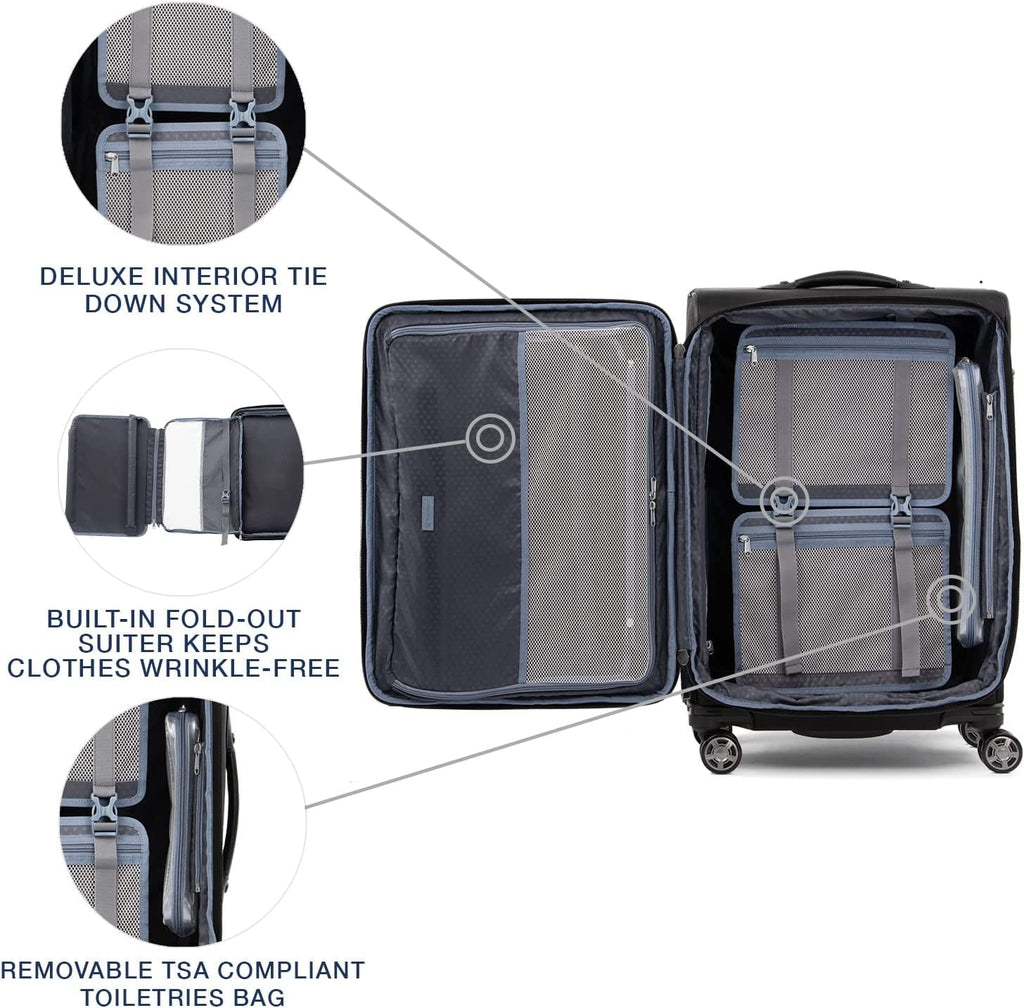 TSA Men Expandable Medium Softside Checked Black Luggage, Spinner 8 Checked-Medium Black, 25-Inch Shadow Checked and 25-Inch Platinum Wheel Elite Shadow Lock, Women, Suitcase, Travelpro