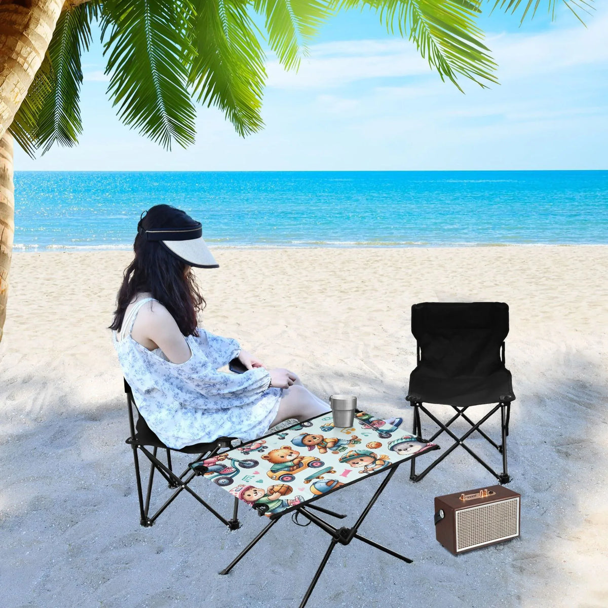 Driving Storage Fishing Travel Bag Portable Table Compact for Picnic Cartoon Folding Table Beach Bear Camping with Table exterior BBQ