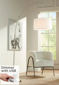 Lamp Drum with White 72" Port Shade Arc Brushed Nickel Floor House Room 360 Modern Reading Living for Charging Tall USB Lighting