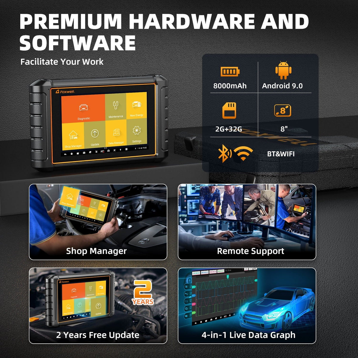 AutoAuth NT909 Code Analyzer 30+ Tool Scanner Test Active Automotive Control Diagnostic OBDII Scanner AutoVIN Reader FCA Car Vehicle Systems Services Scan Bi-directional All OBD2 Foxwell Reset