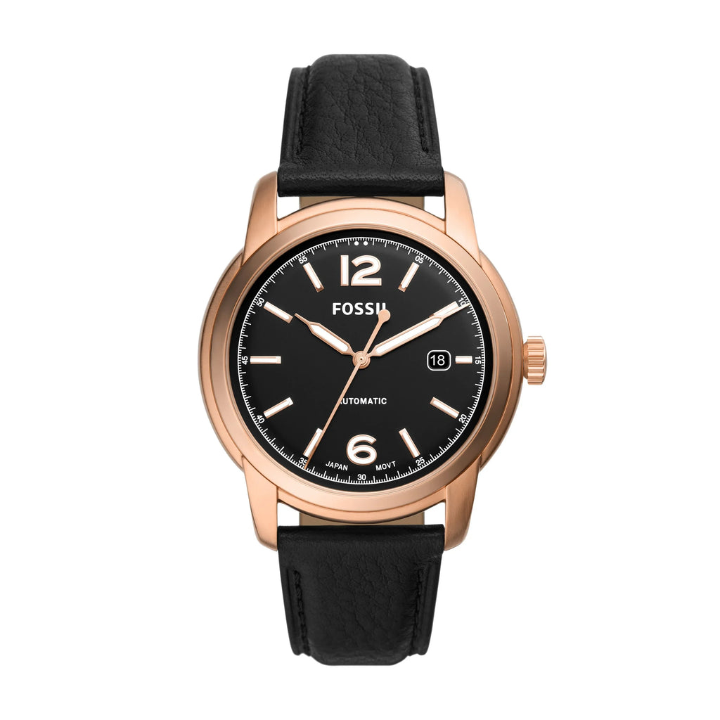 Black Leather Automatic Watch Eco Fossil Heritage