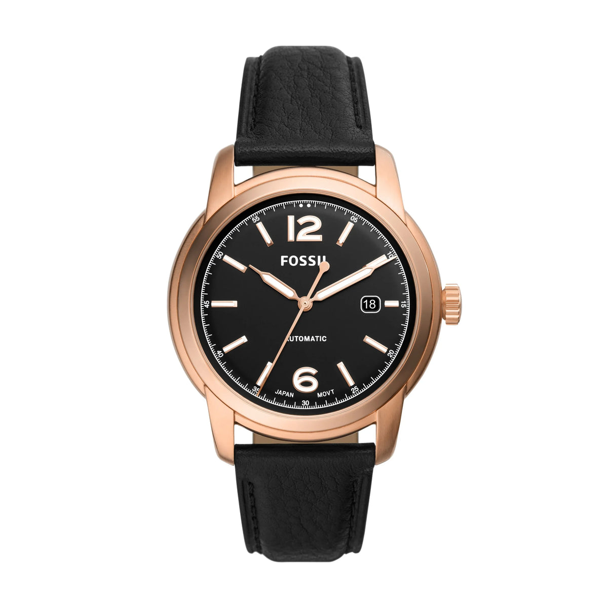 Black Leather Automatic Watch Eco Fossil Heritage