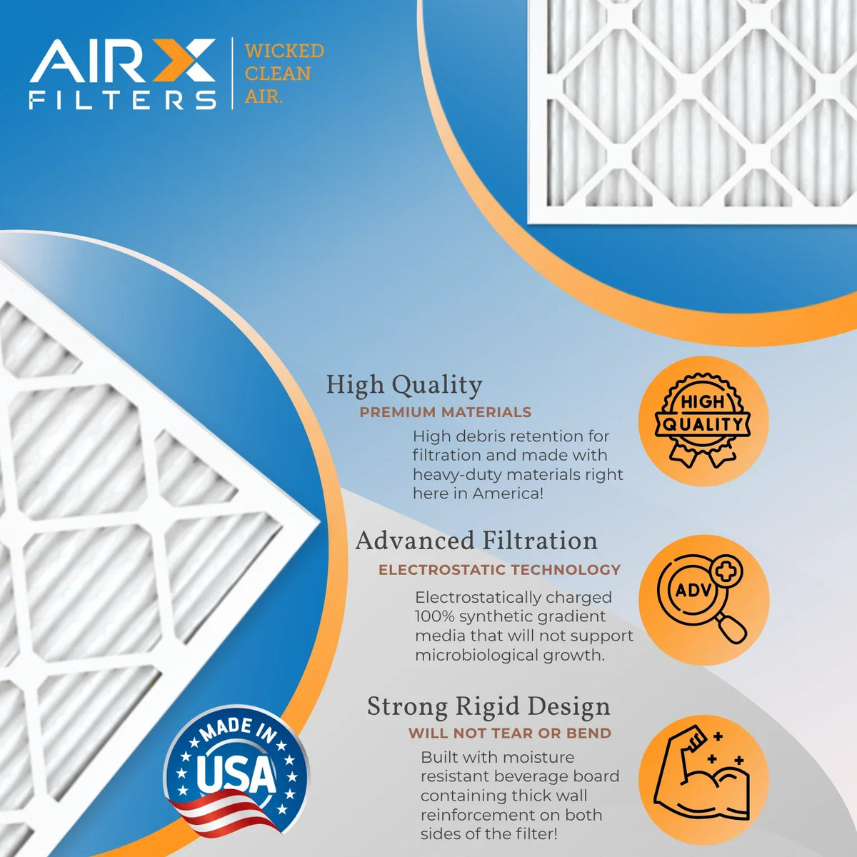 MPR Filter Electrostatic CLEAN Premium 8 MERV Filter & HVAC Filters 700 FILTERS 16x16x1 Pleated Made AIR. FPR Air WICKED Furnace AC USA AIRX 16x16x1 Air Pack Conditioner 6 to by 5 Comparable