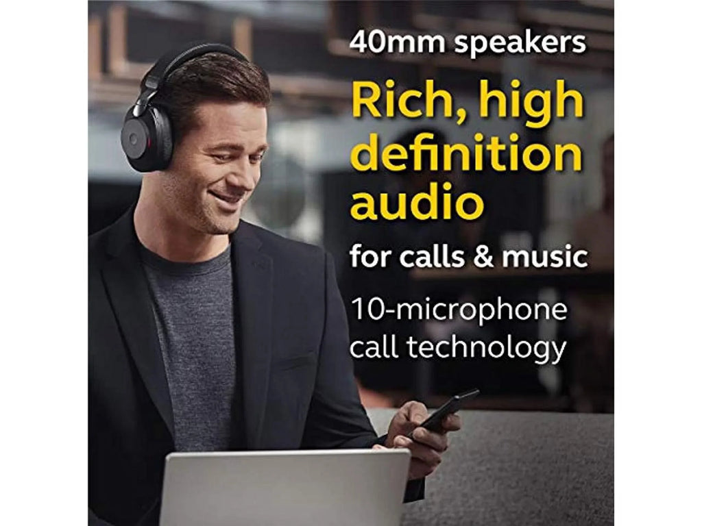 Black - Link380a, Stereo, Battery 37 Cancelling of Hours Headphones Jabra Evolve2 Noise Headset Life, Calls 85 Wireless UC for Music, Wireless Advanced Bluetooth and Headphones with