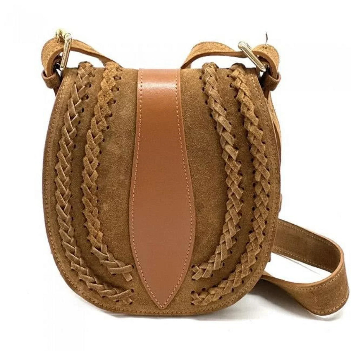 Italian Vintage Small Messenger Lara Suede Light Artisan Womens Bag, Brown Leather -