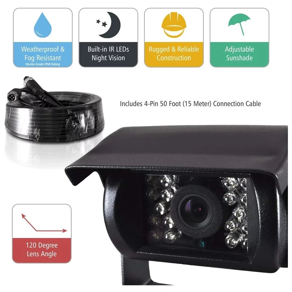 Rearview Video Commercial System, Dual & 2 Van Monitor, Weatherproof Bus, DC Cameras, Camera for Monitor Backup 12-24V Grade, Trailer, Truck, 7"